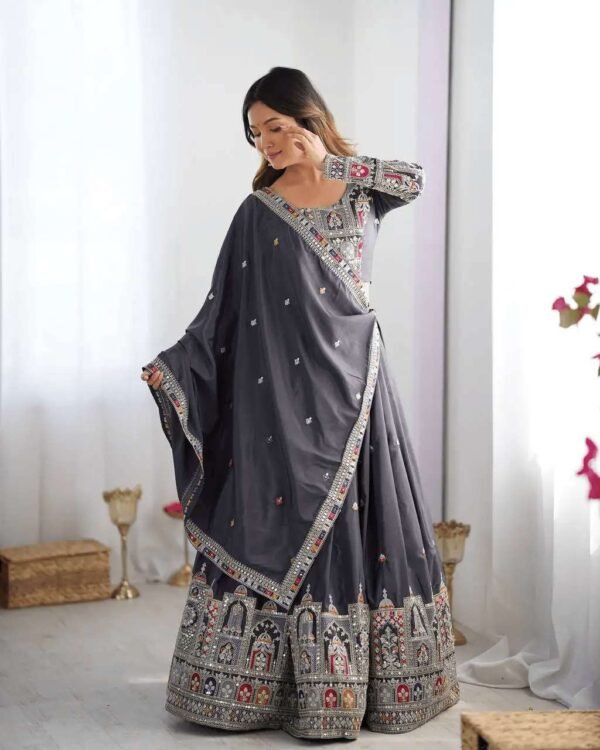 Women's Crepe Silk Sequence Embroidery & Zari Work Rajsthani Lehenga Choli with Dupatta