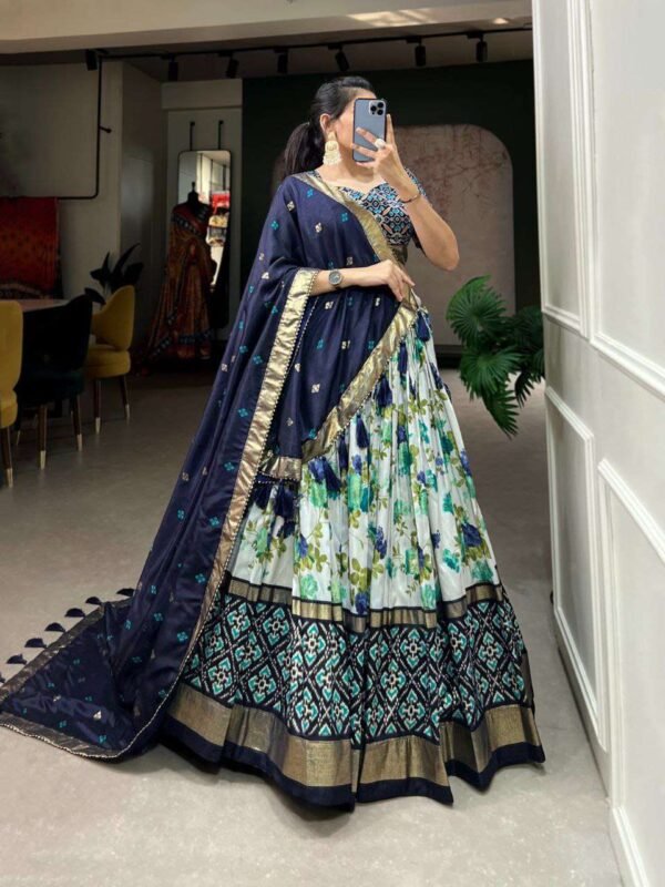 Women's Opulent Tussar Silk Lehenga Choli with Fine Prints & Can-Can Flair